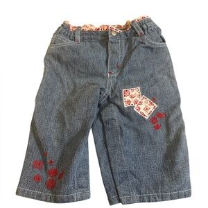 Baby GAP Kids Blue Jeans with Red Embroidery and patch Sz  6/12 mo. Like New.